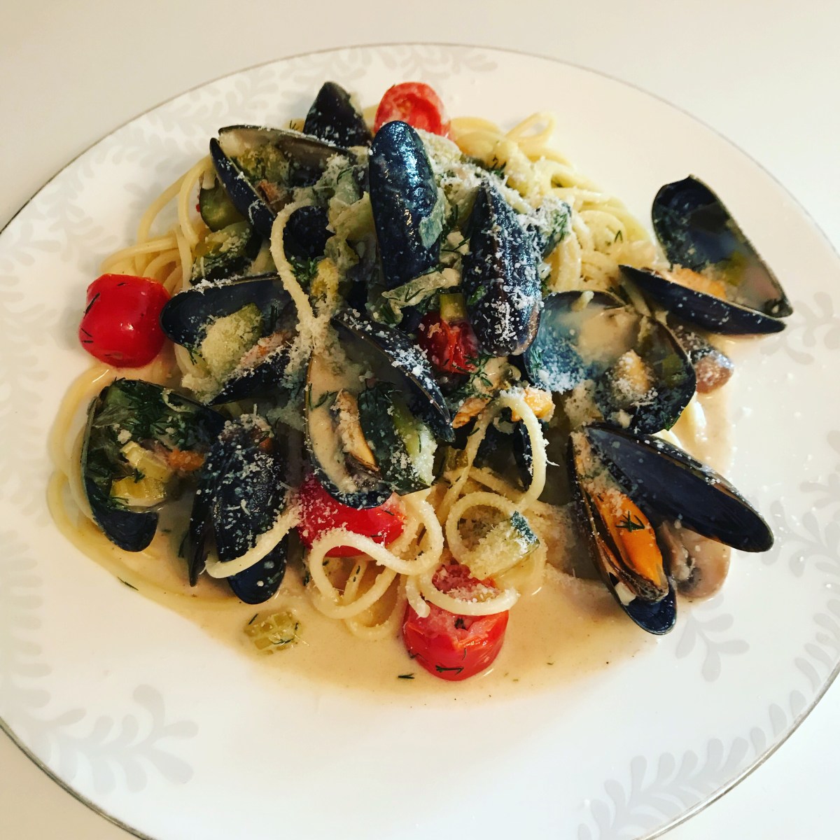 Mussels with spaghetti